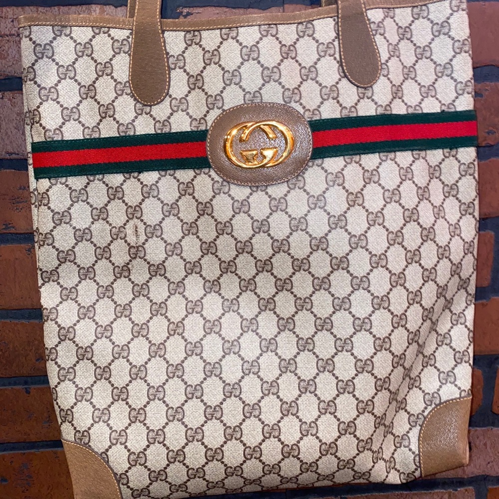 Vintage Gucci Beige Monogram GG Large Tote